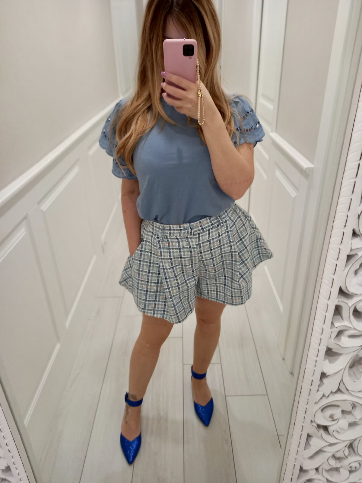 Shorts in tweed celeste