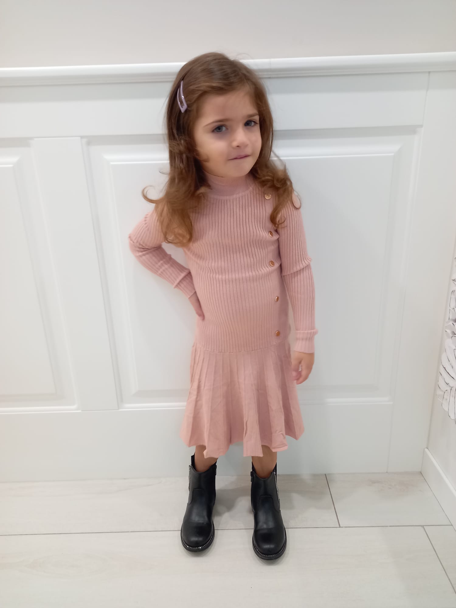 Vestito a costina bottoni gold - immagine 5