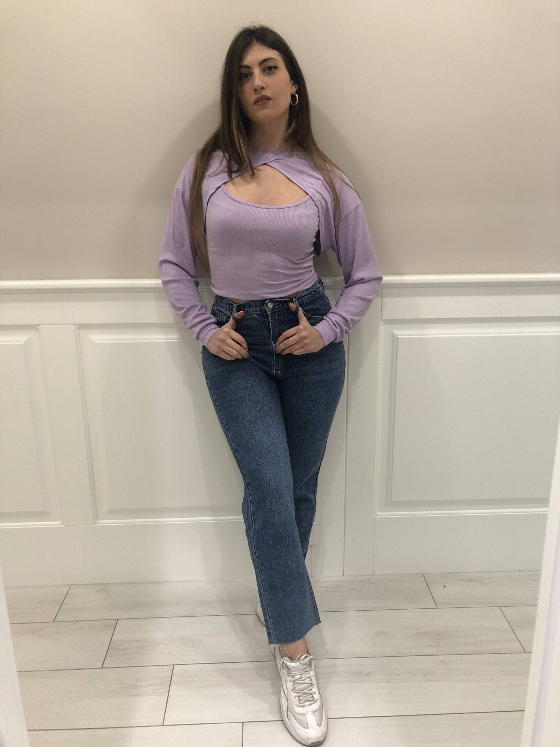 Jeans vita alta effetto taglio vivo