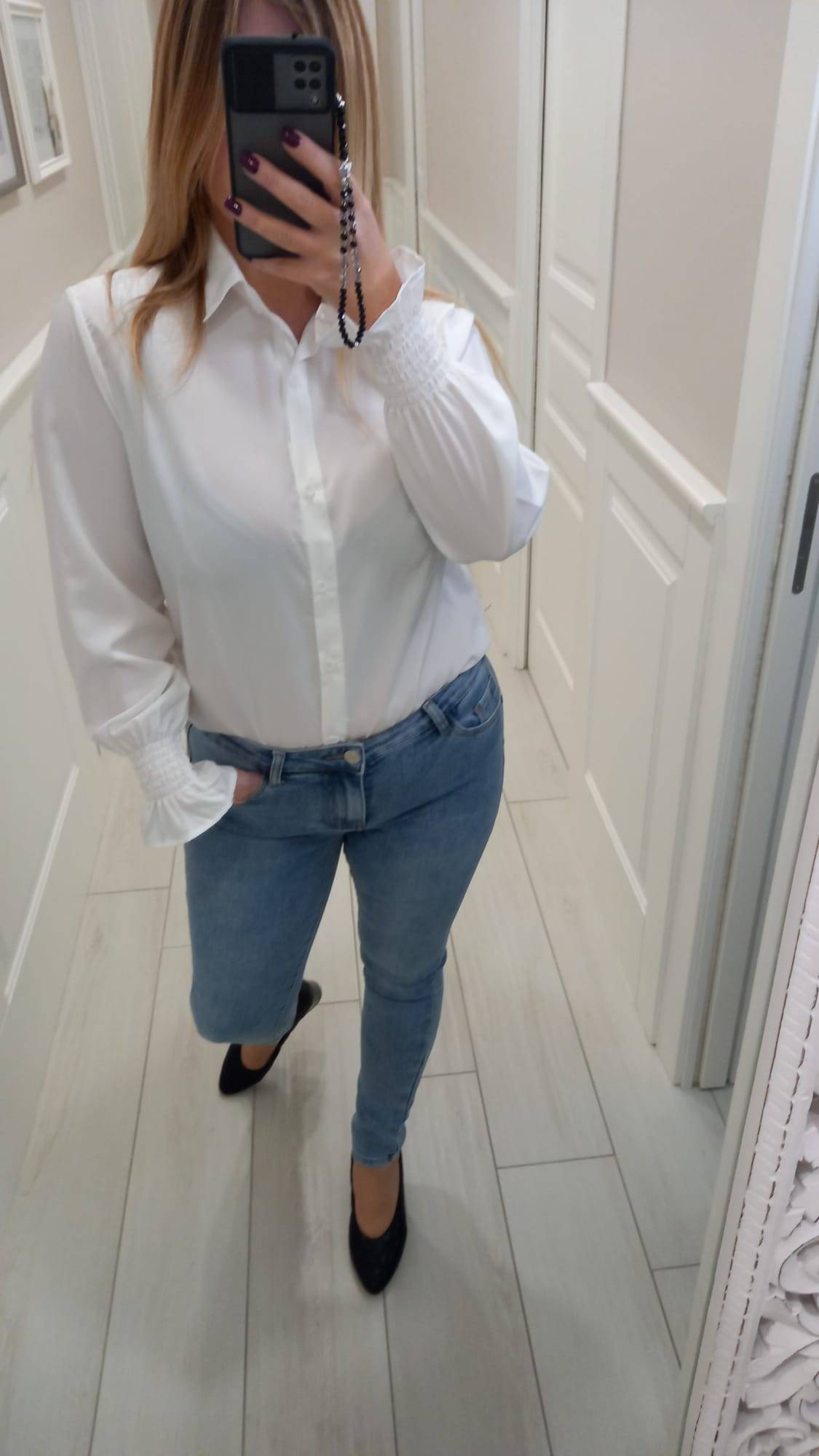 Denim push up con cintura perle - immagine 3