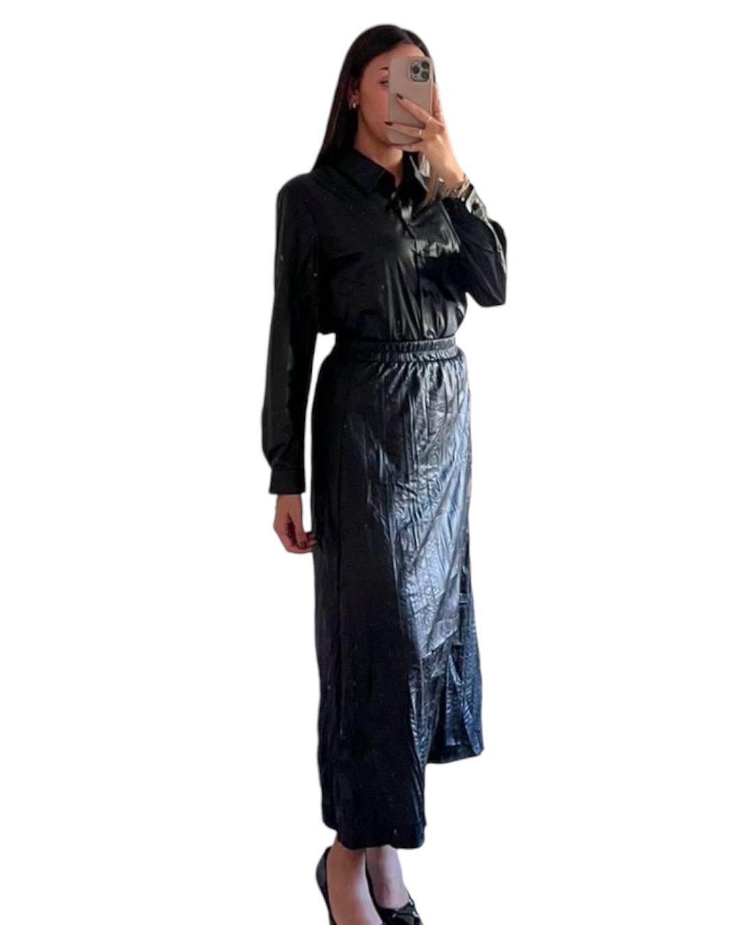 Coordinato in ecopelle con gonna - immagine 2